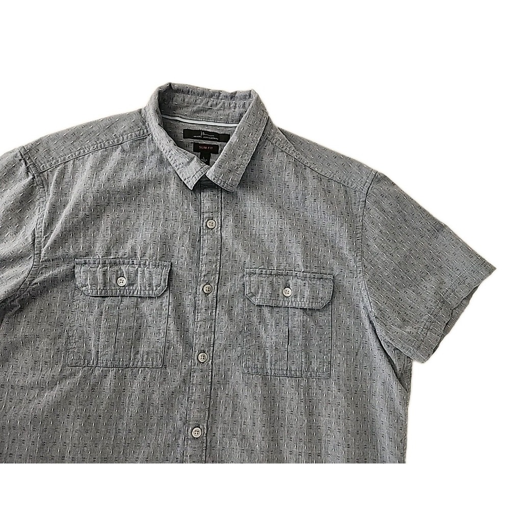 MARC ANTHONY Slim Fit Men's Large Gray 100% Cotton Embroidery Short Sleeve Fresh